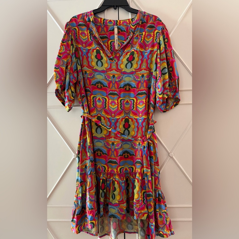 Uncle Frank Pink Red Blue Green Psychedelic Print Mini Dress